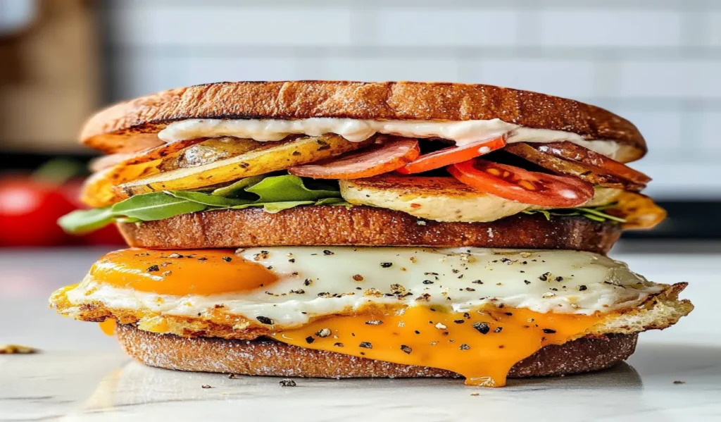 What are the 3 components to a breakfast sandwich?