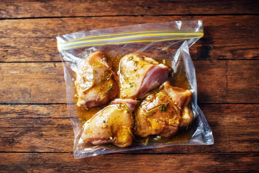 Chicken marinating in ginger sauce