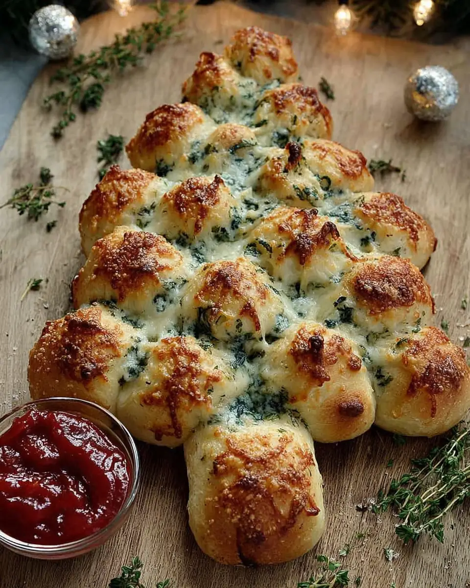 A delicious plate of Cheesy Christmas Tree Bread