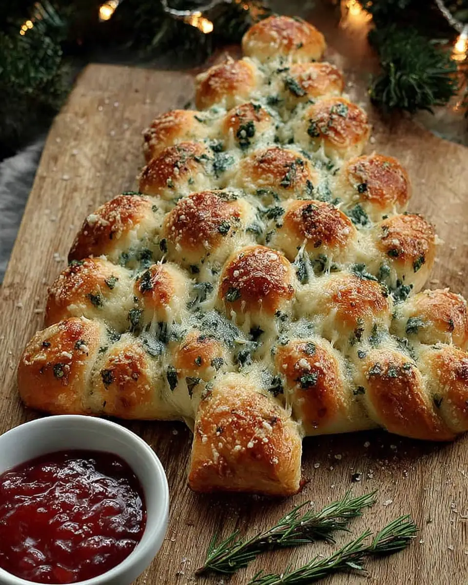 A delicious plate of Cheesy Christmas Tree Bread