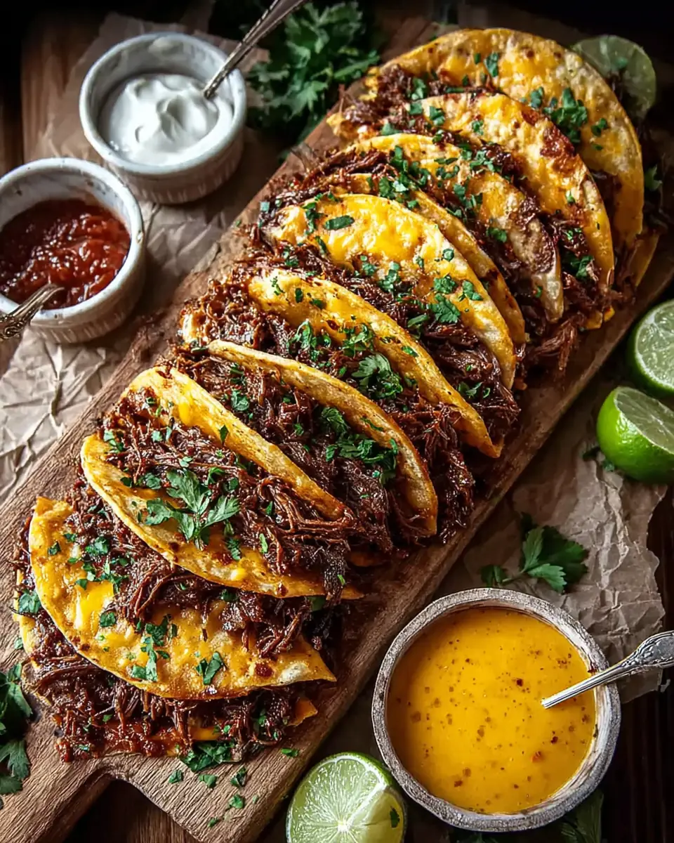 A delicious plate of Cowboy Butter Smashed Beef Tortilla Melts with Spicy Dipping Sauce