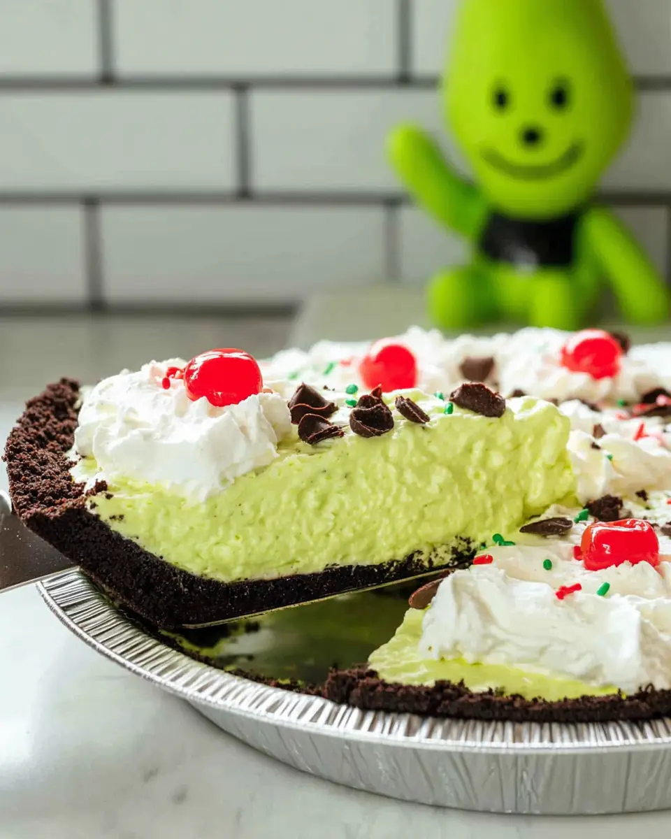 A delicious plate of No-Bake Grinch Pie