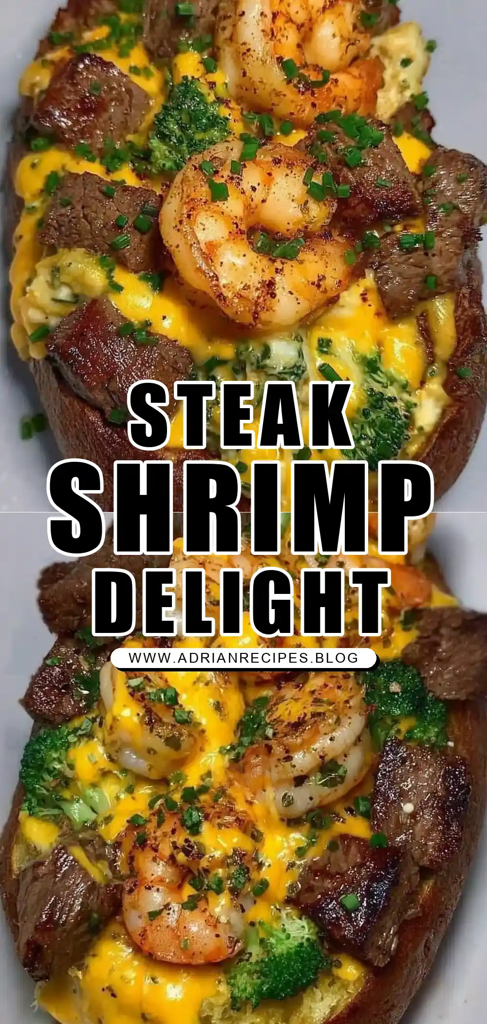 Steak & Shrimp Over a Cheesy Jumbo