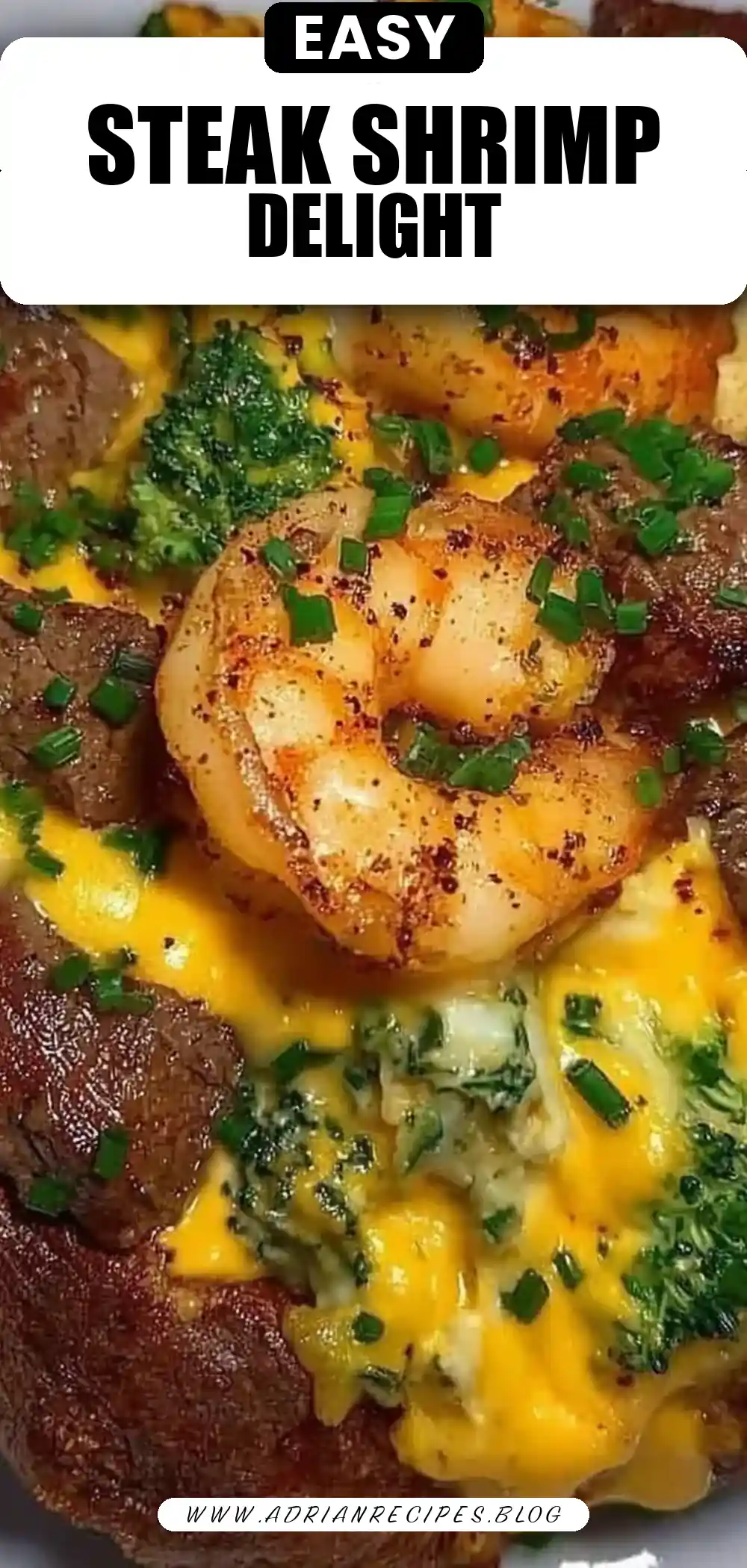 Steak & Shrimp Over a Cheesy Jumbo