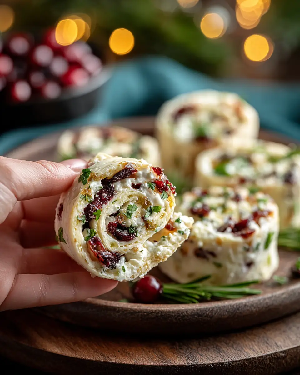 A delicious plate of Savory Christmas Cranberry Roll Ups