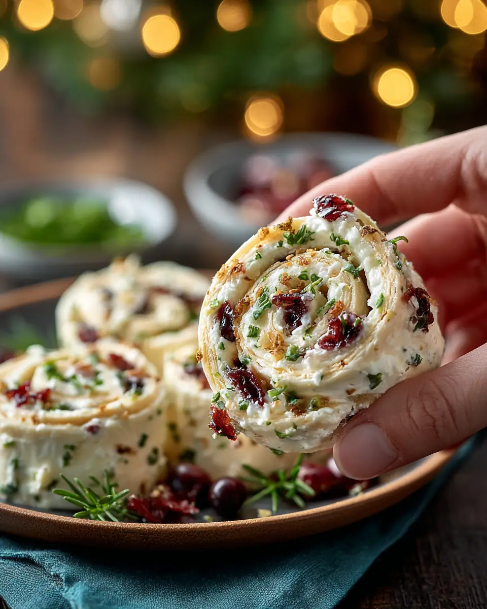 A delicious plate of Savory Christmas Cranberry Roll Ups