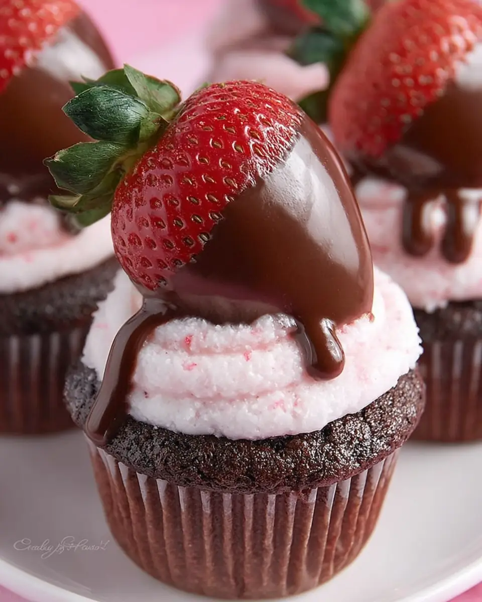 A delicious plate of Chocolate Covered Strawberry Cupcakes
