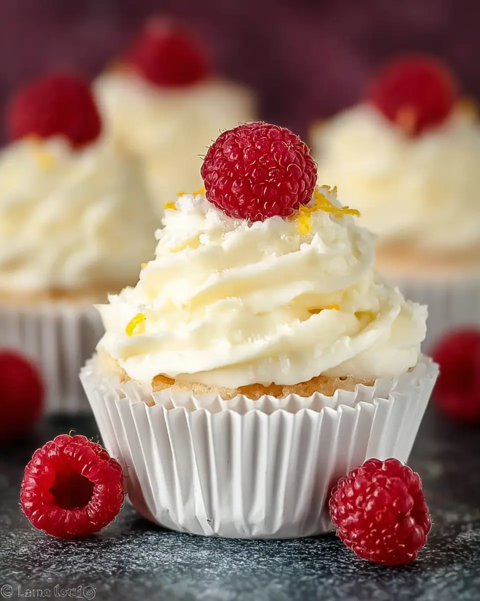 A delicious plate of Lemon and Raspberry Cupcakes