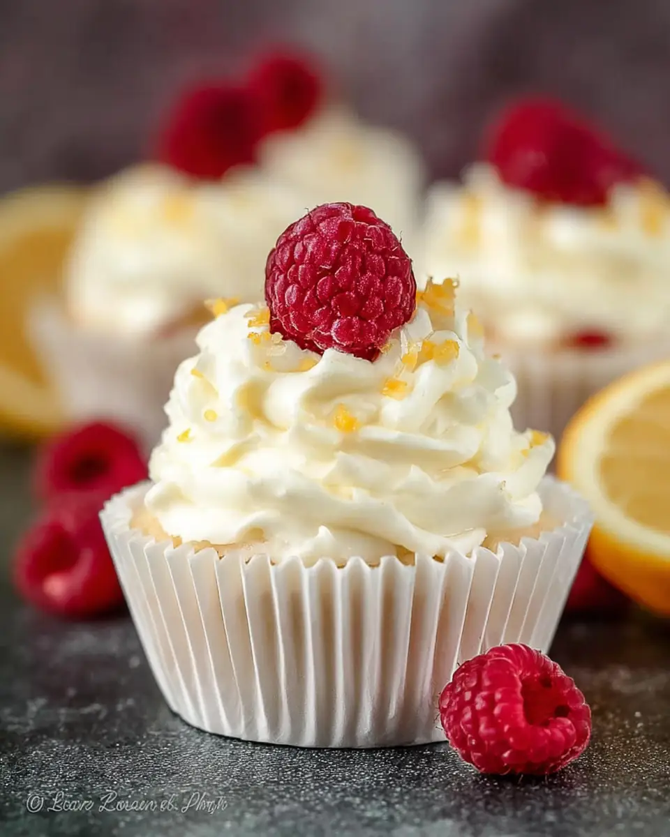 A delicious plate of Lemon and Raspberry Cupcakes