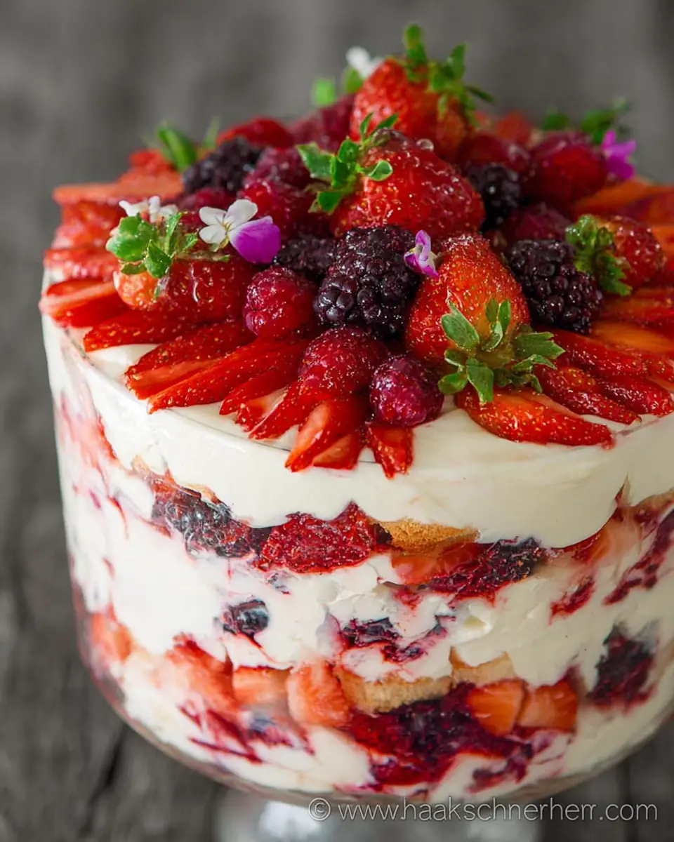 A delicious plate of Mixed Berry and Angel Food Trifle Recipe
