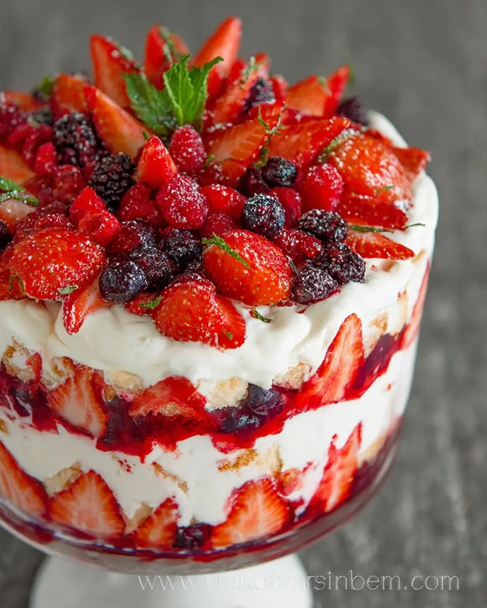 A delicious plate of Mixed Berry and Angel Food Trifle Recipe