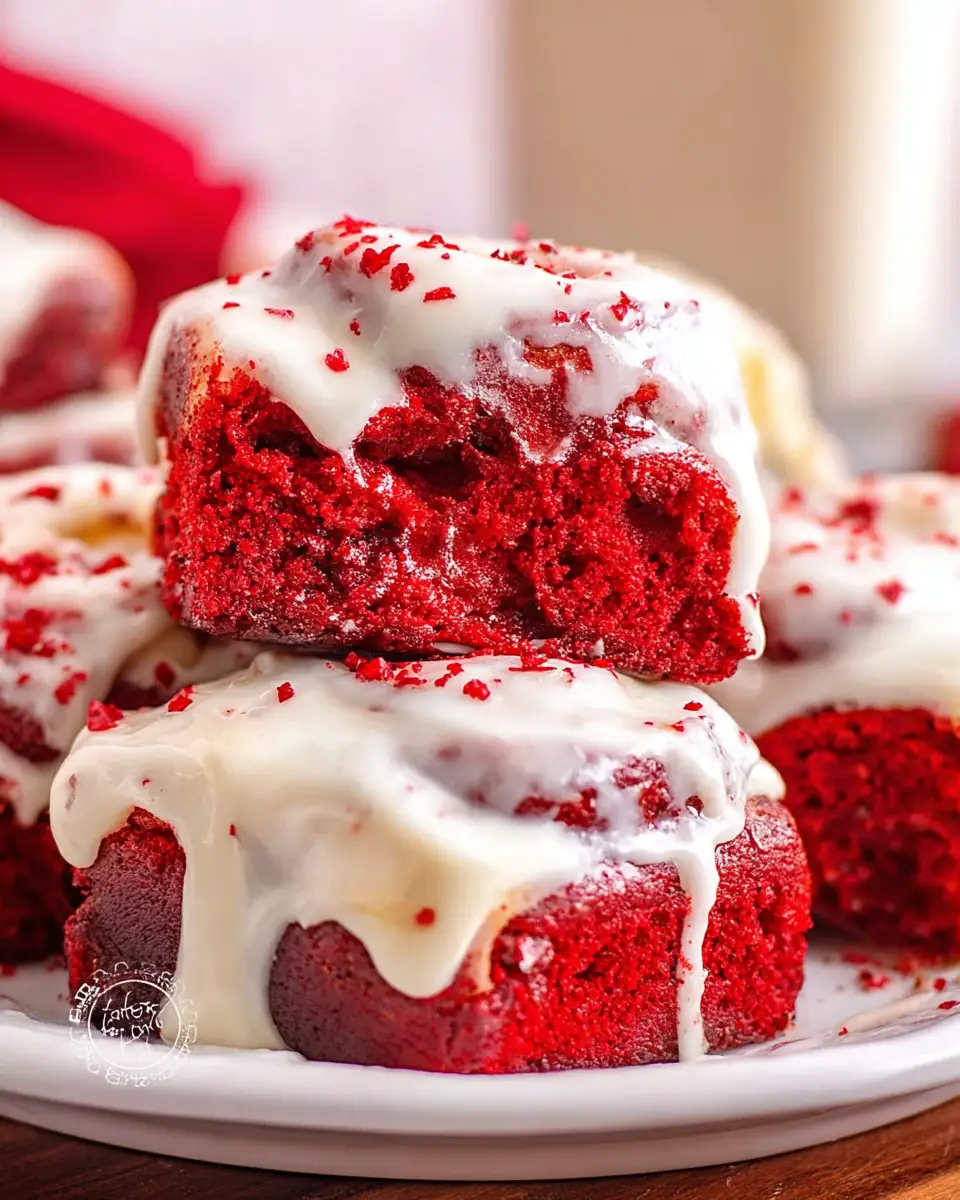 A delicious plate of Red Velvet Cinnamon Rolls