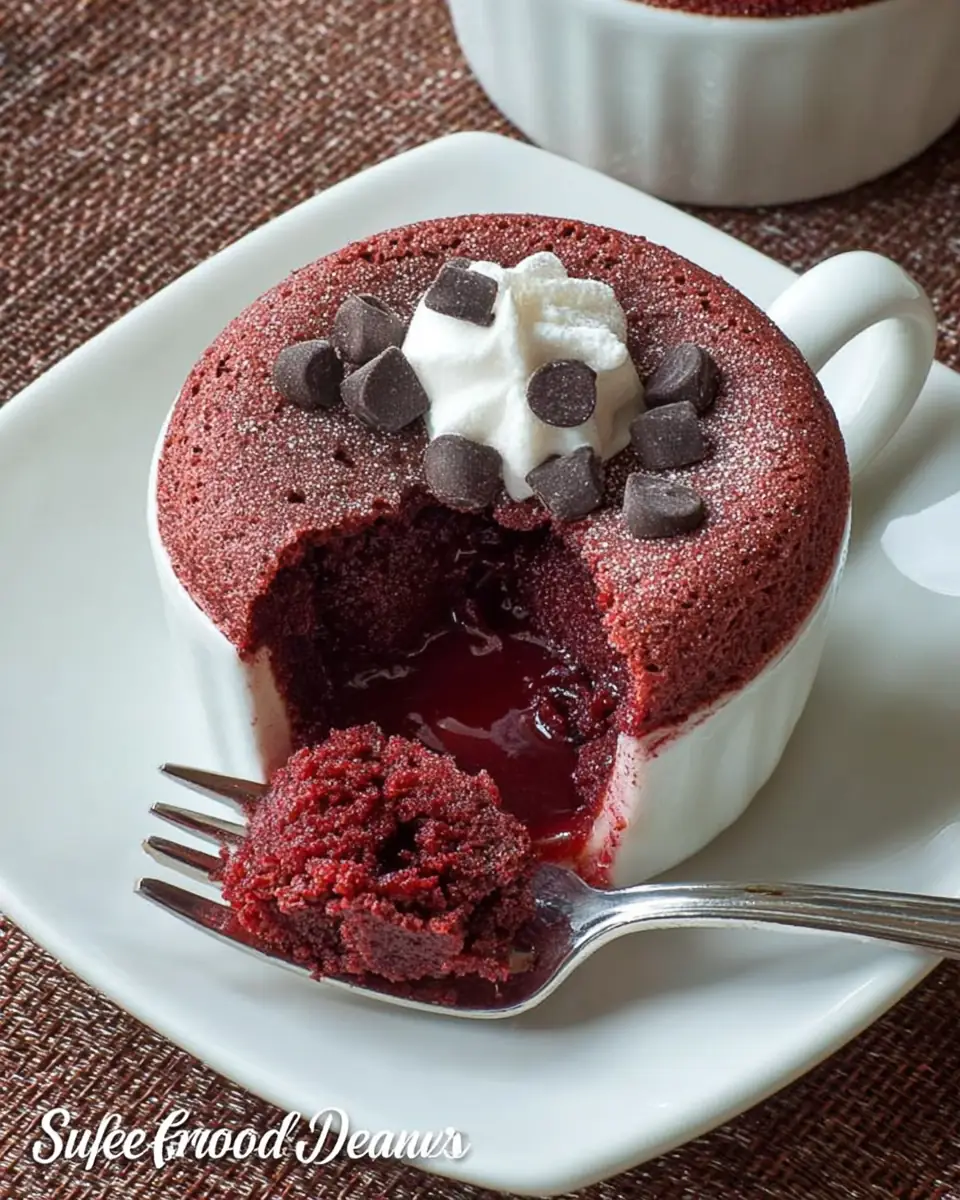 A delicious plate of Red Velvet Molten Lava Mug Cake
