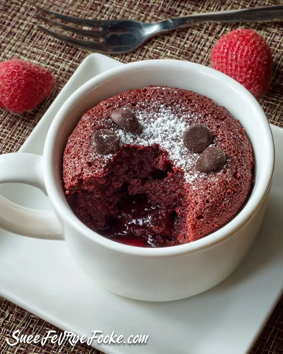 A delicious plate of Red Velvet Molten Lava Mug Cake
