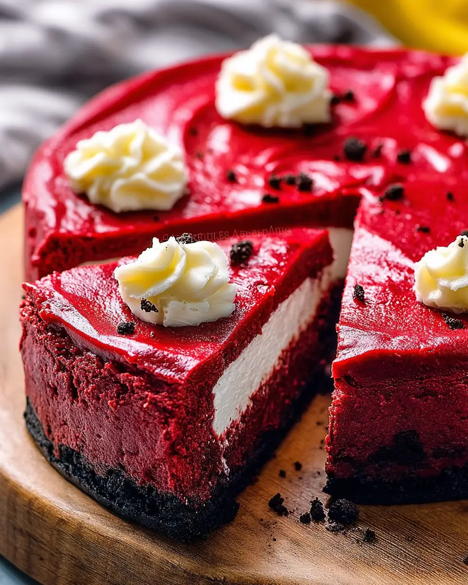 A delicious plate of Red Velvet Oreo Cheesecake