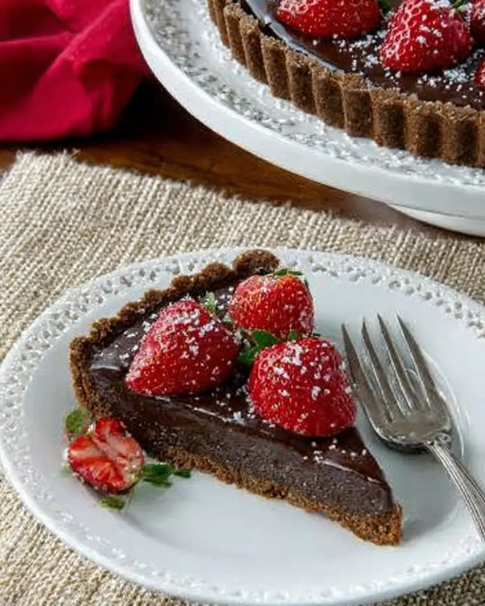 A delicious plate of Salted Chocolate Strawberry Tart