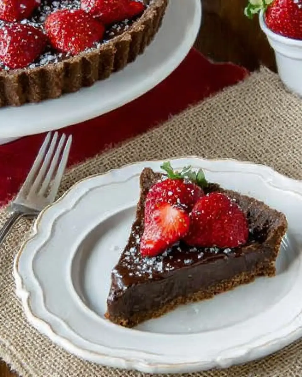 A delicious plate of Salted Chocolate Strawberry Tart