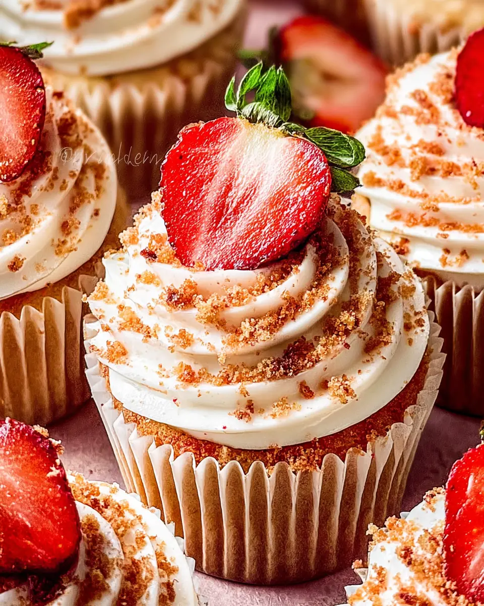 A delicious plate of Strawberry Crunch Cupcakes