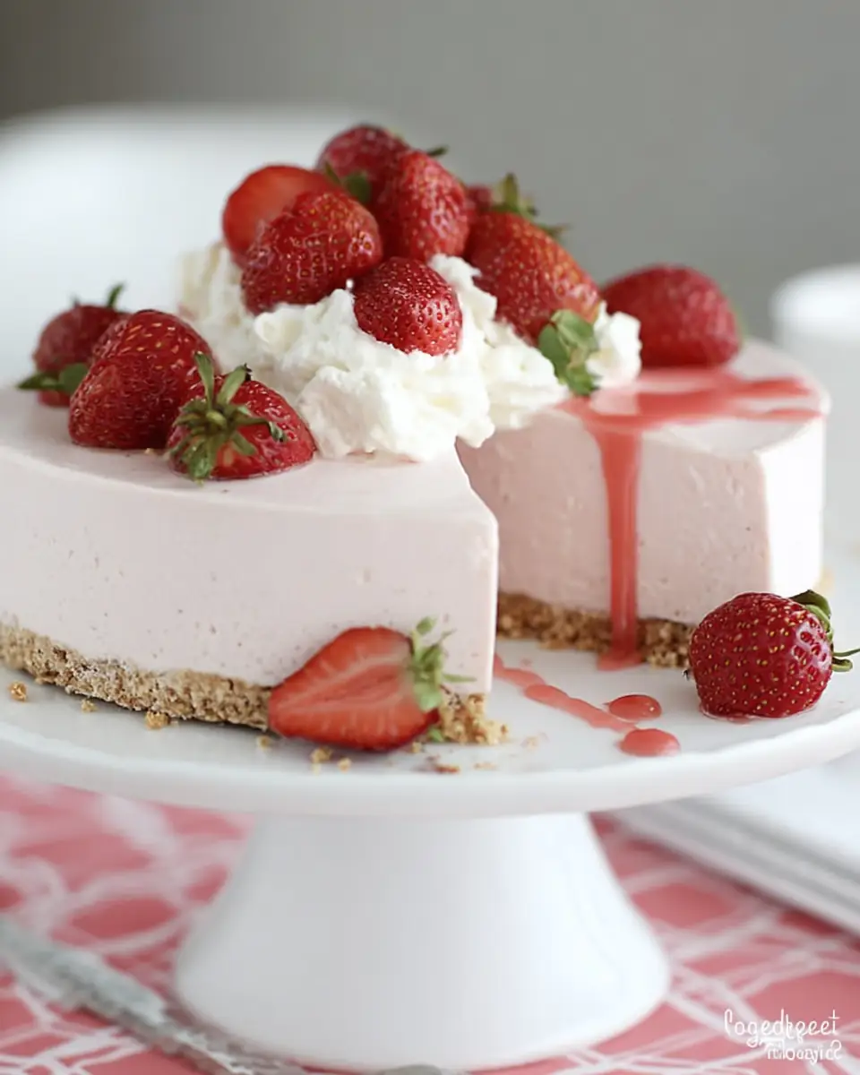 A delicious plate of Strawberry Ice Cream Cheesecake