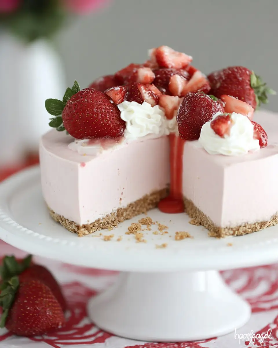 A delicious plate of Strawberry Ice Cream Cheesecake