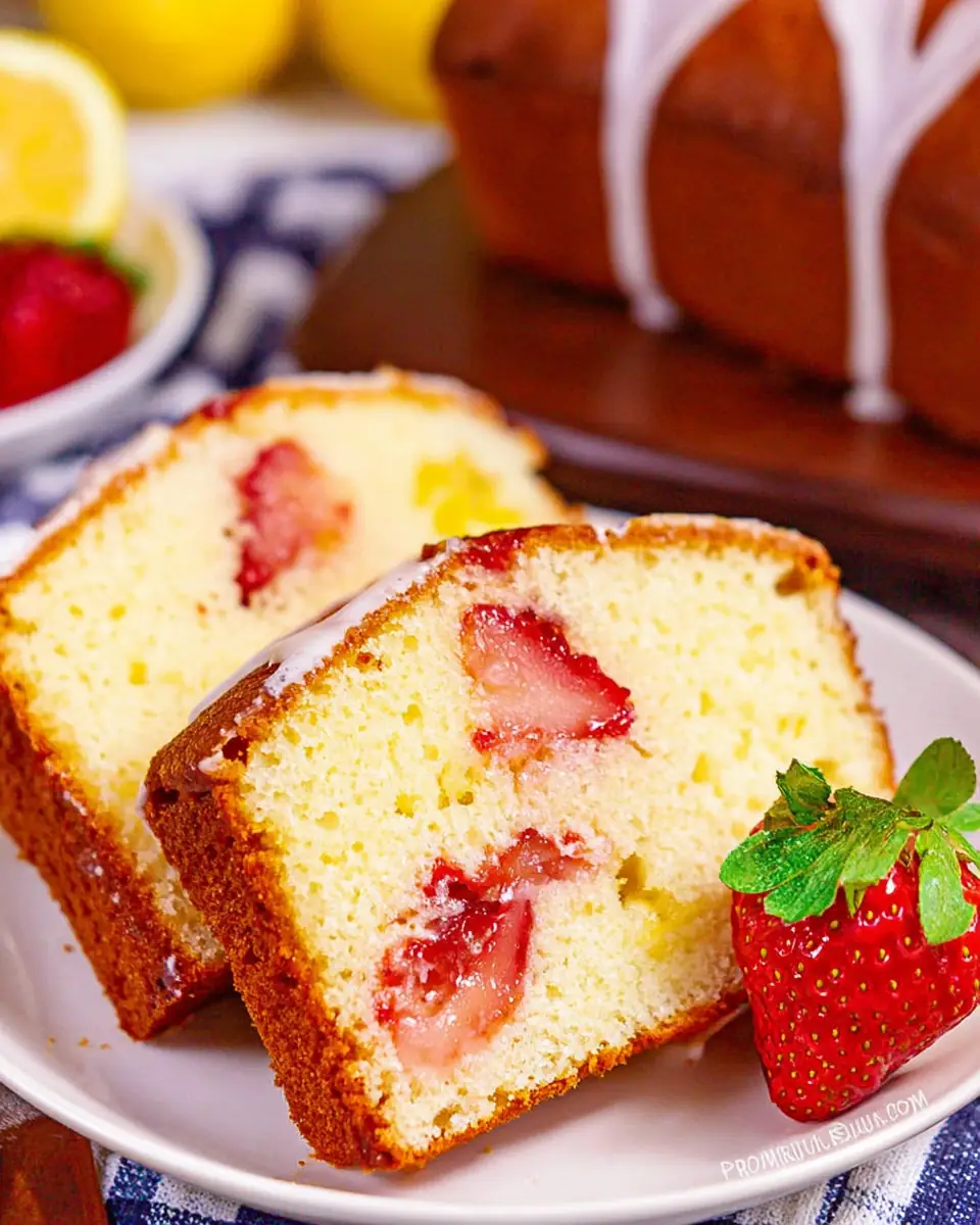 A delicious plate of Strawberry Lemonade Pound Cake