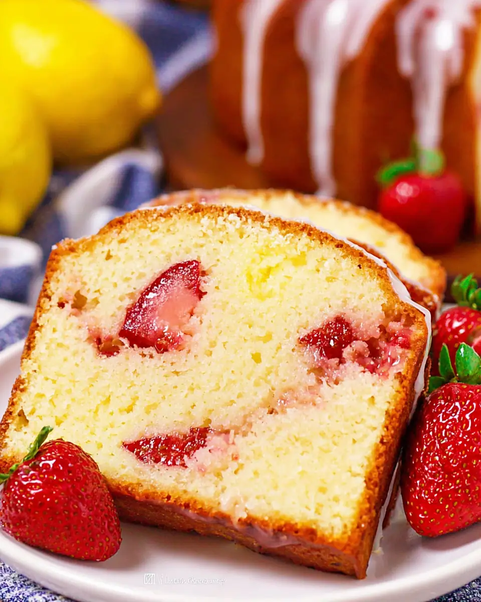 A delicious plate of Strawberry Lemonade Pound Cake