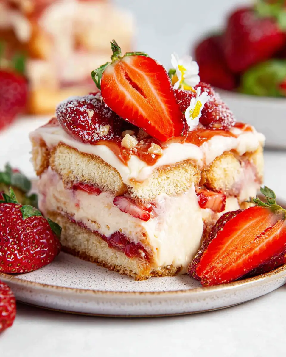 A delicious plate of Strawberry Tiramisu