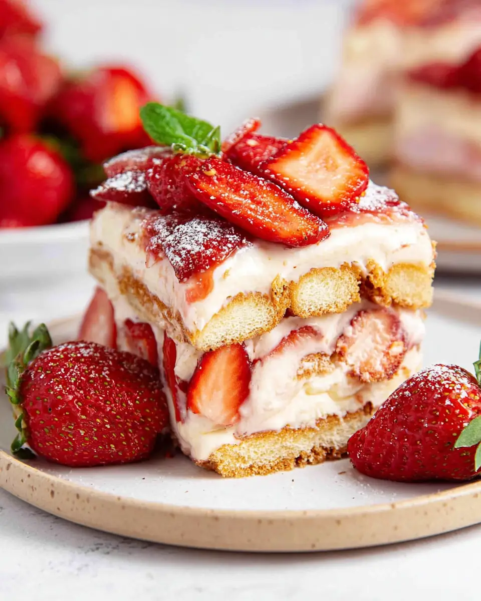 A delicious plate of Strawberry Tiramisu