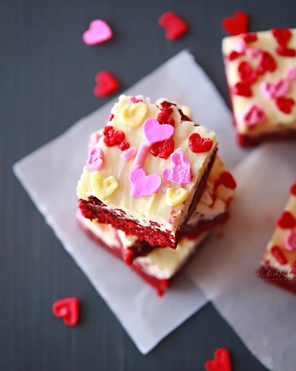 A delicious plate of Valentine Red Velvet Brownies