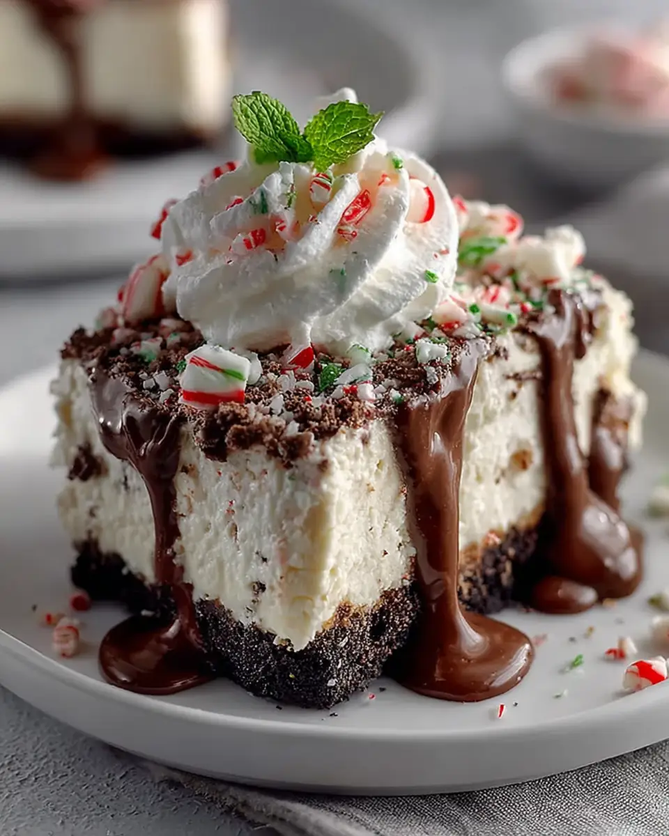 A delicious plate of No-bake Peppermint Cheesecake