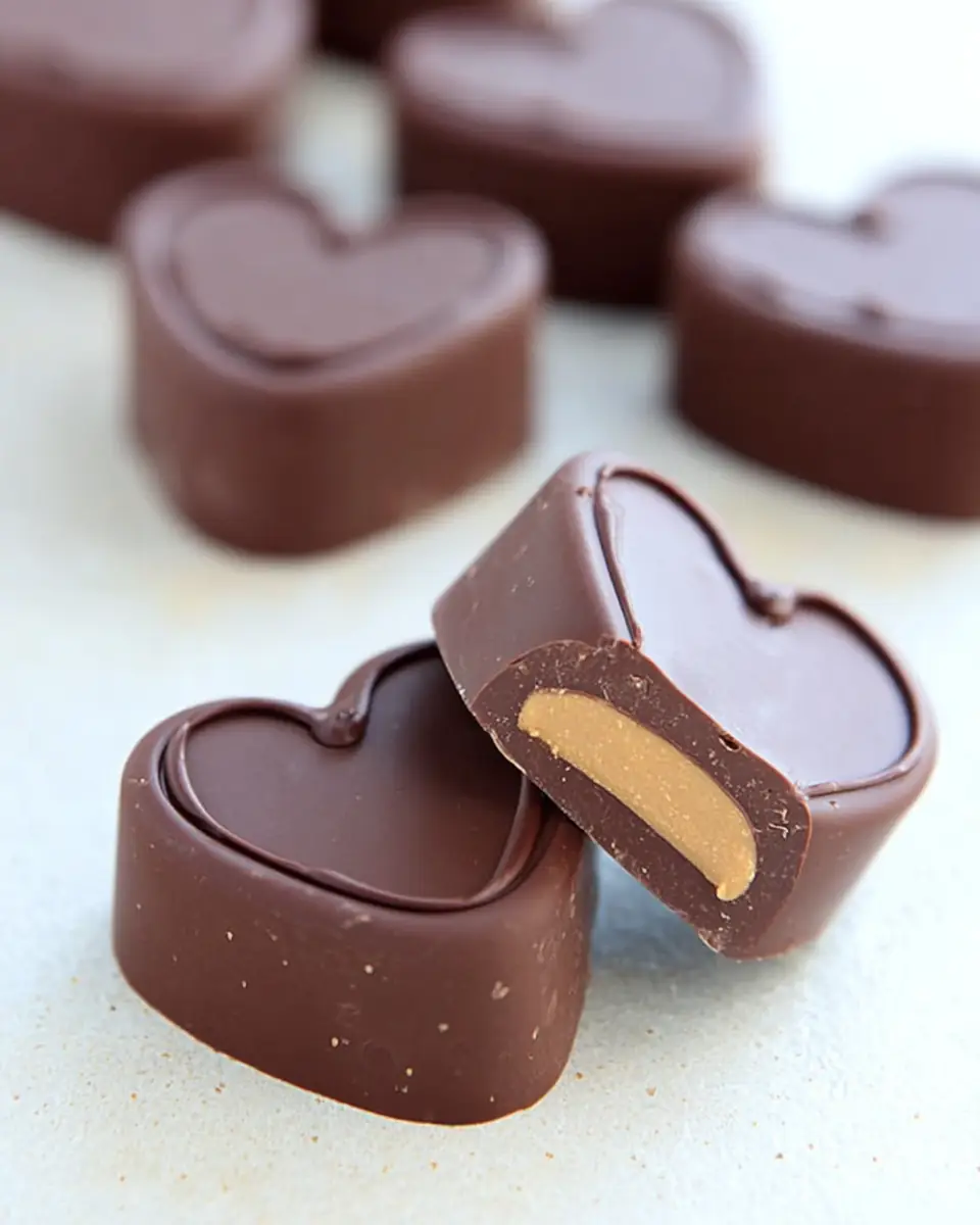 A delicious plate of Peanut Butter Chocolate Hearts (Homemade Reese's)
