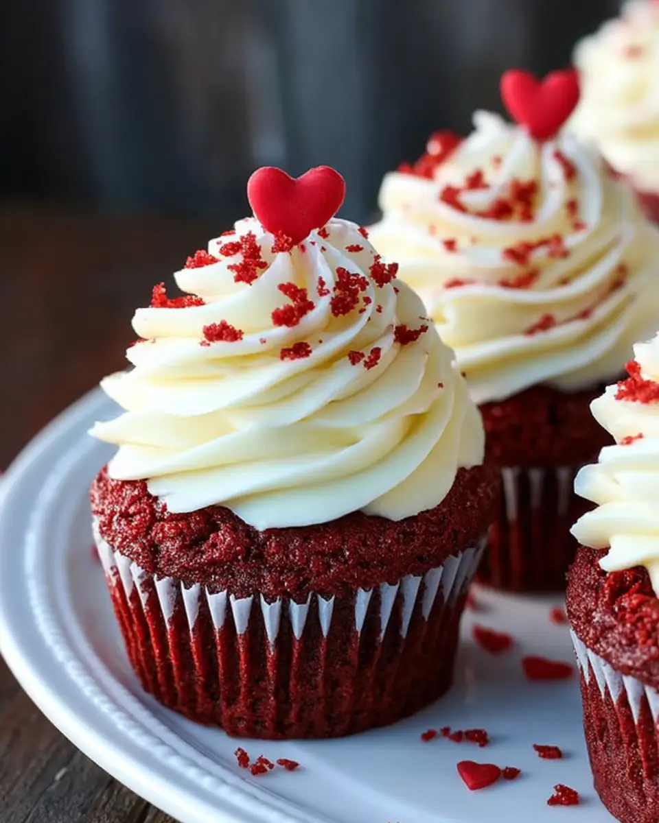 A delicious plate of Red Velvet Cupcakes with White Chocolate Mousse