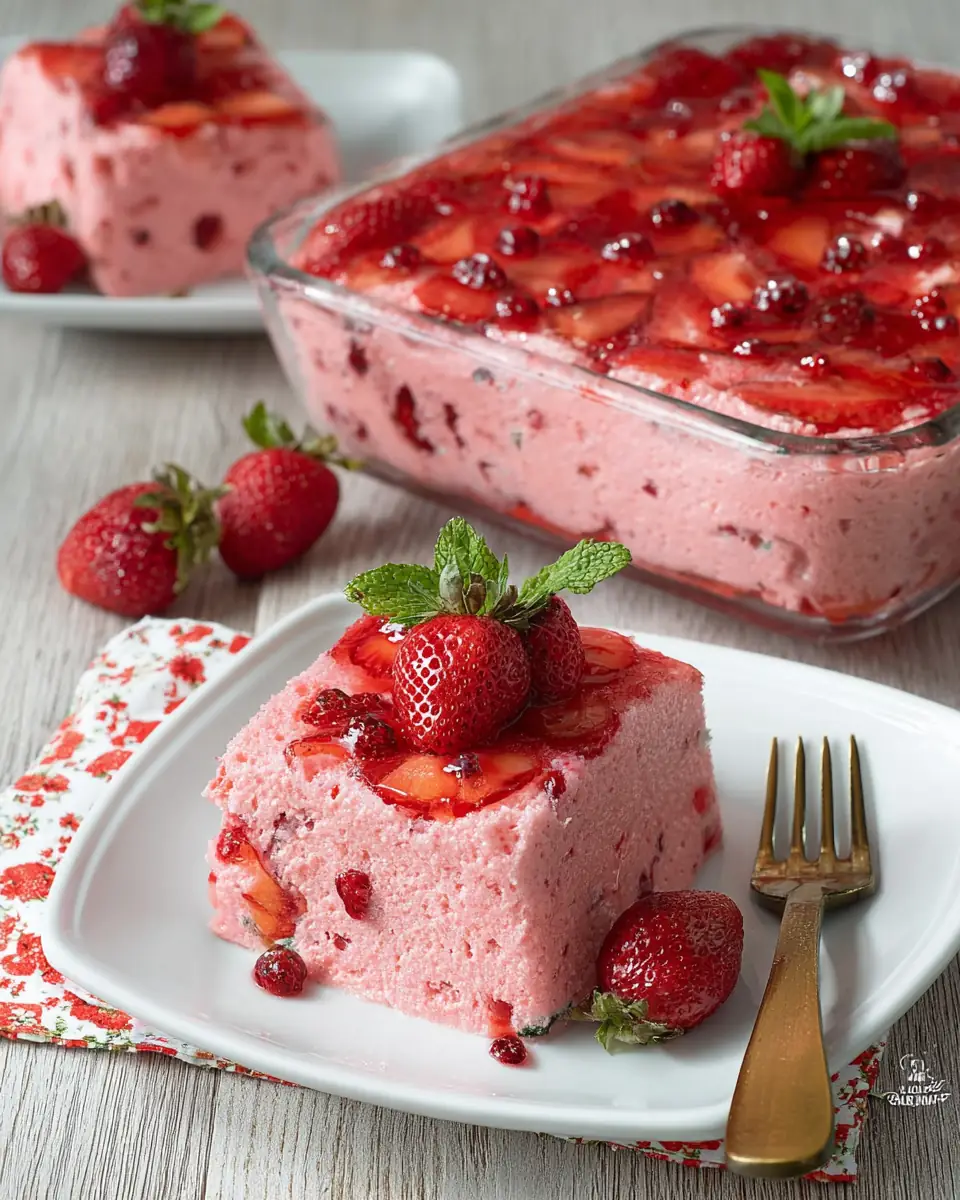 A delicious plate of Strawberry Jello Salad