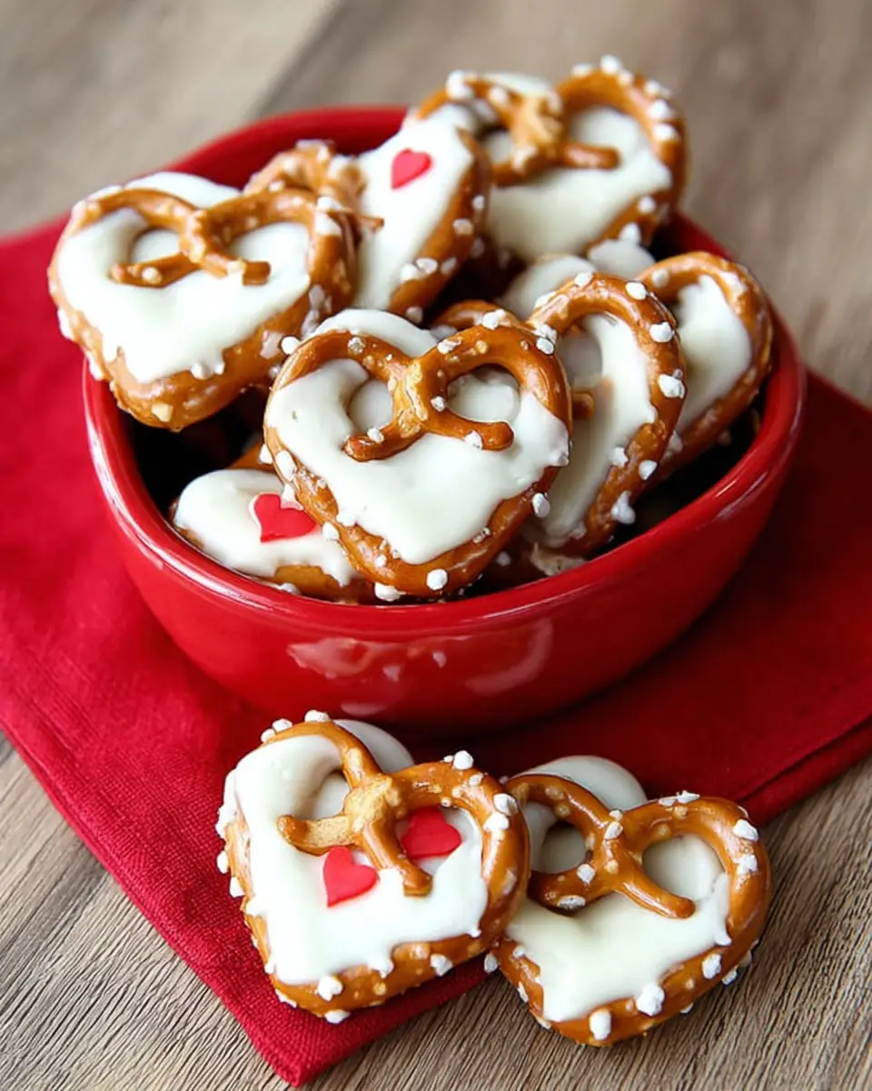 A delicious plate of White Chocolate Pretzel Hearts Recipe