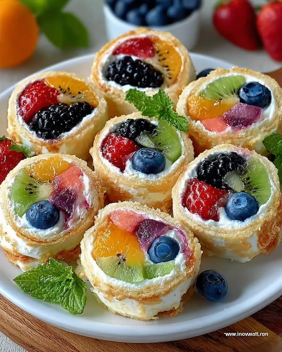 A delicious plate of Cheesecake Fruit Salad Roll Ups