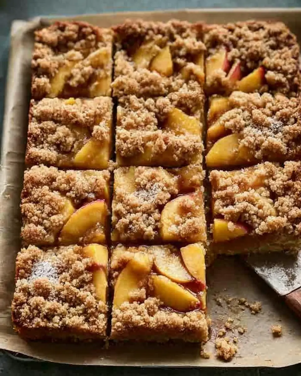 A delicious plate of Easy Peach Crumb Bars Recipe – Buttery Homemade Peach Dessert Bars for Summer Baking