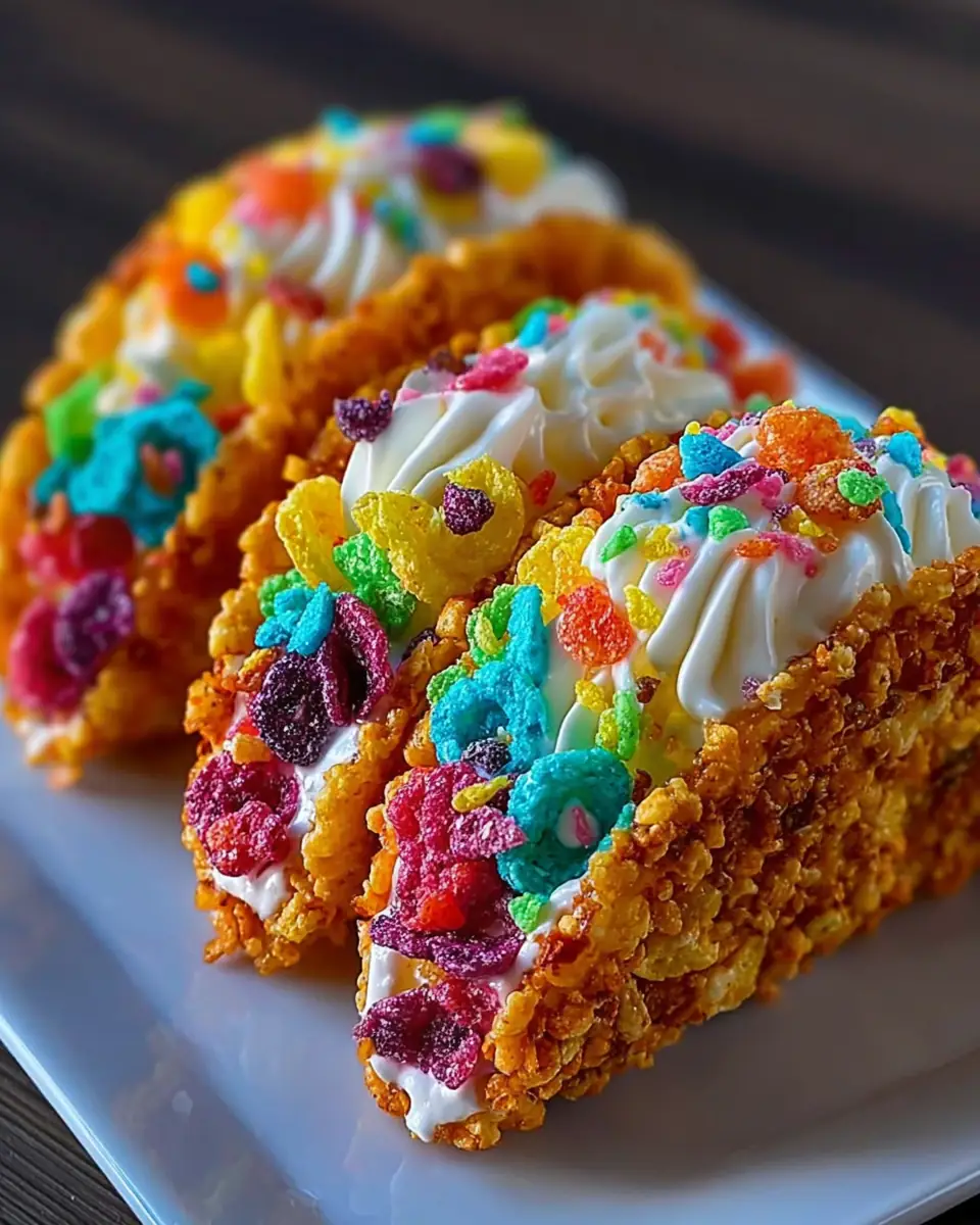 A delicious plate of Fruity Pebbles Cheesecake Tacos