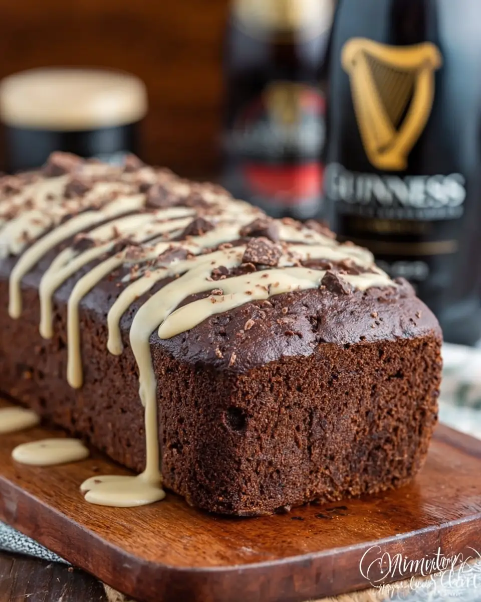 A delicious plate of Guinness Chocolate Bread with Bailey’s Drizzle