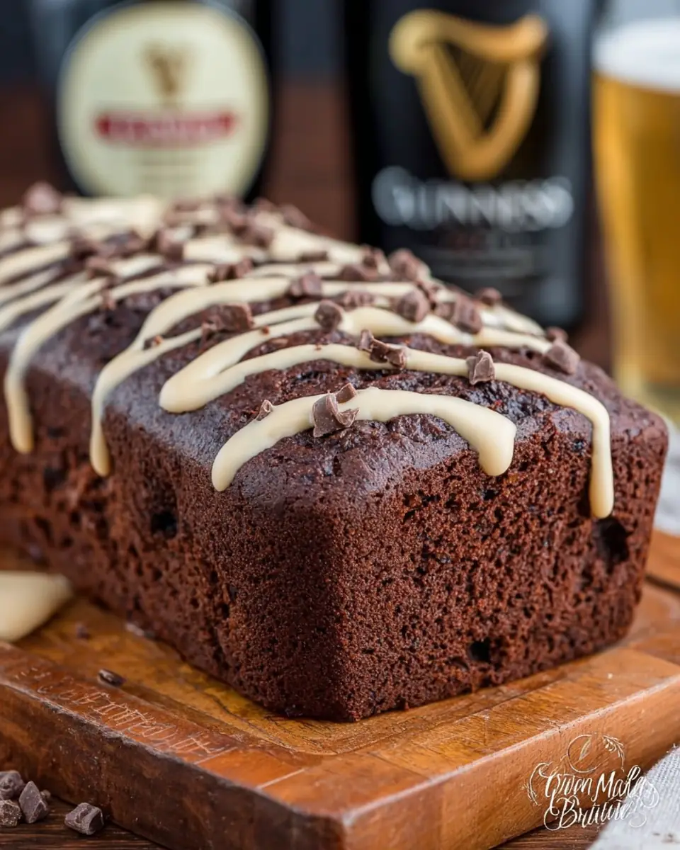 A delicious plate of Guinness Chocolate Bread with Bailey’s Drizzle
