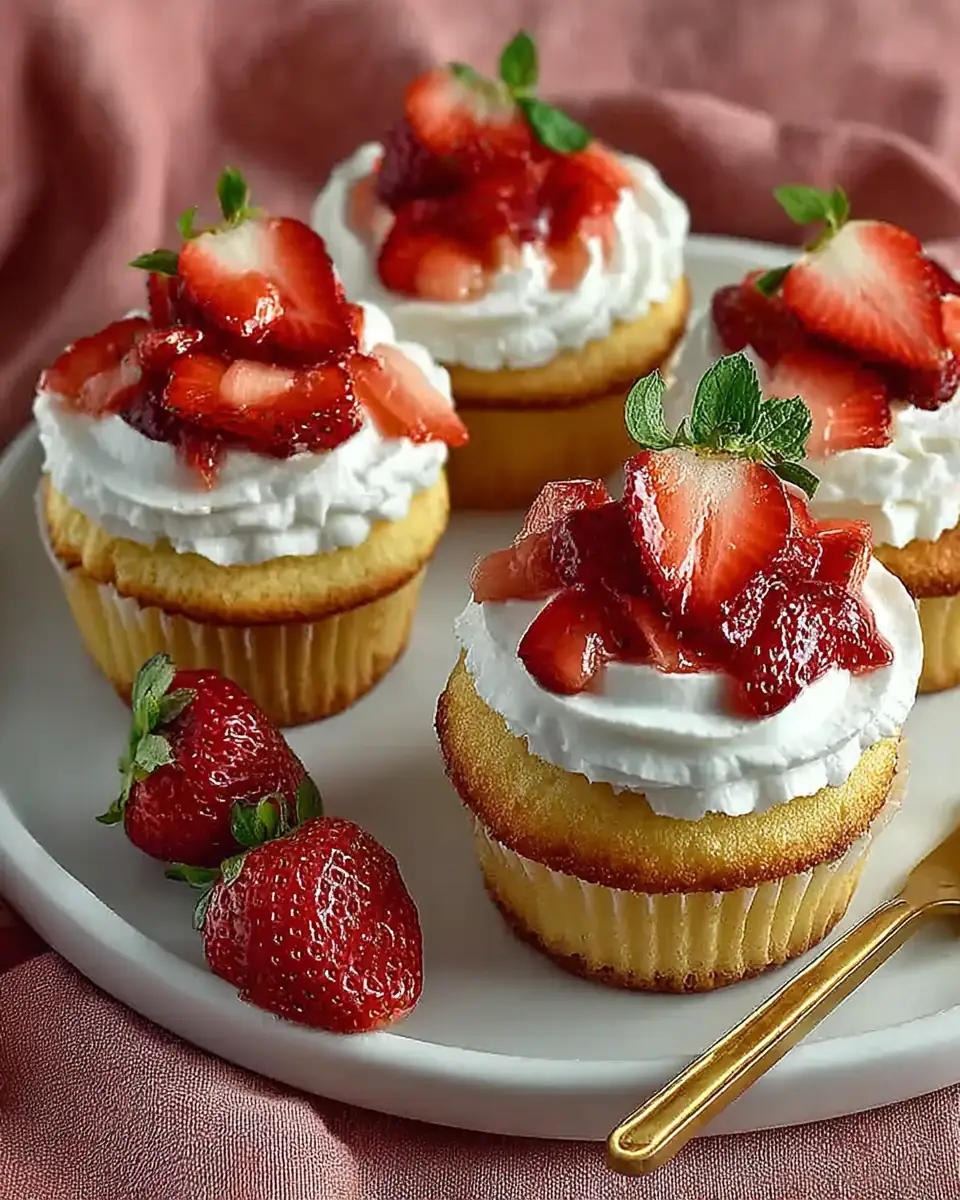 A delicious plate of Homemade Strawberry Shortcake Cupcakes