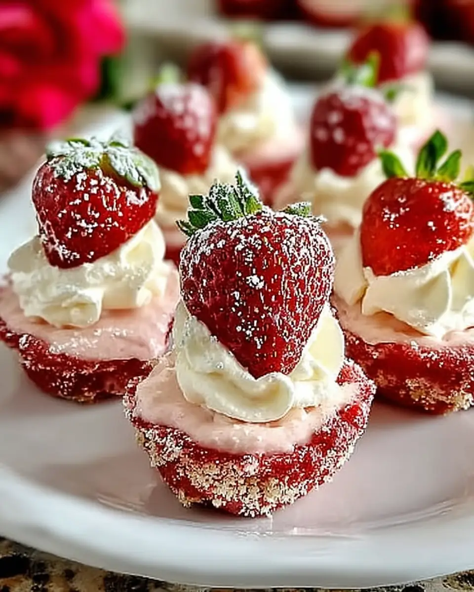 A delicious plate of Irresistible Strawberry Cheesecake Strawberry Bites to Love