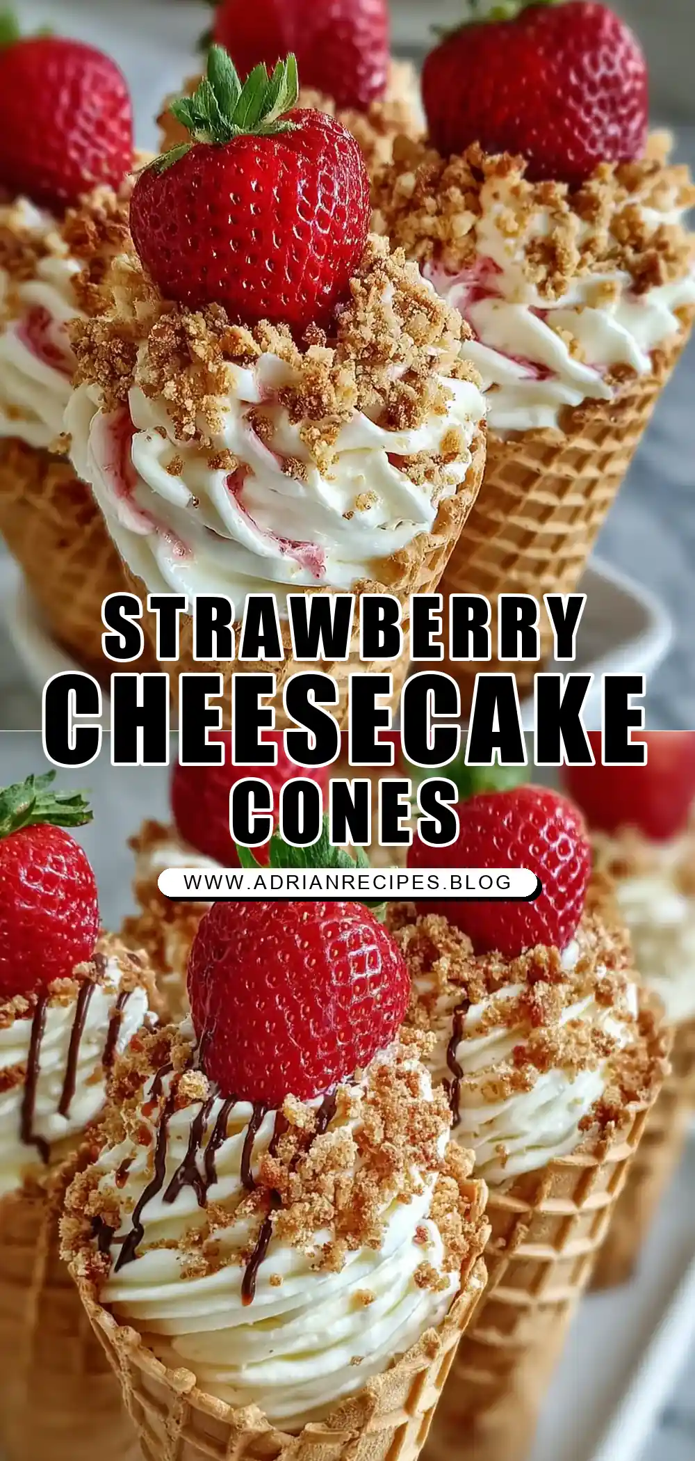 STRAWBERRY CRUNCH CHEESECAKE CONES