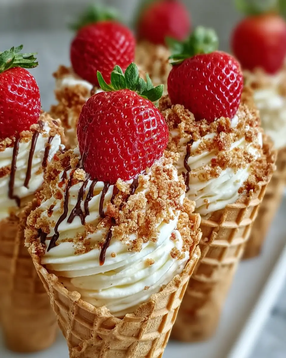 A delicious plate of STRAWBERRY CRUNCH CHEESECAKE CONES