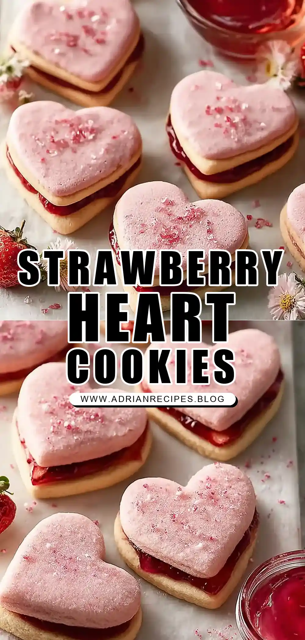 Filled Heart-Shaped Strawberry Shortbread Cookies