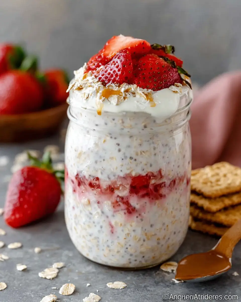 A delicious plate of Strawberry Cheesecake Overnight Oats