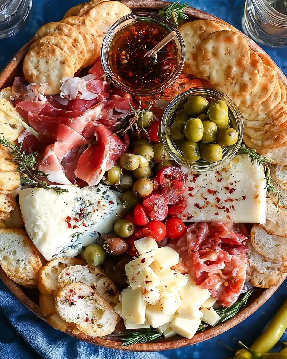 A delicious plate of Antipasto Appetizer Cheese Board