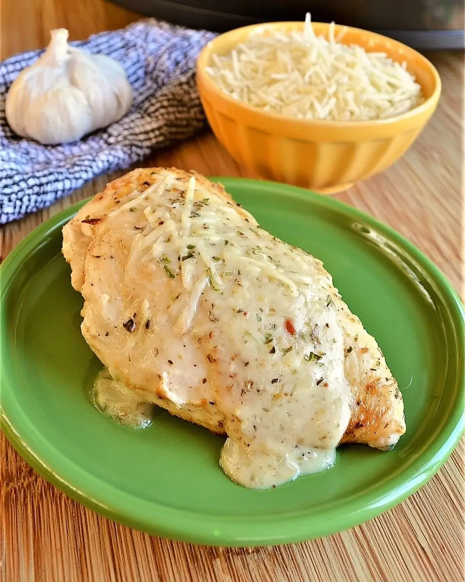 A delicious plate of Crock Pot Garlic Parmesan Chicken