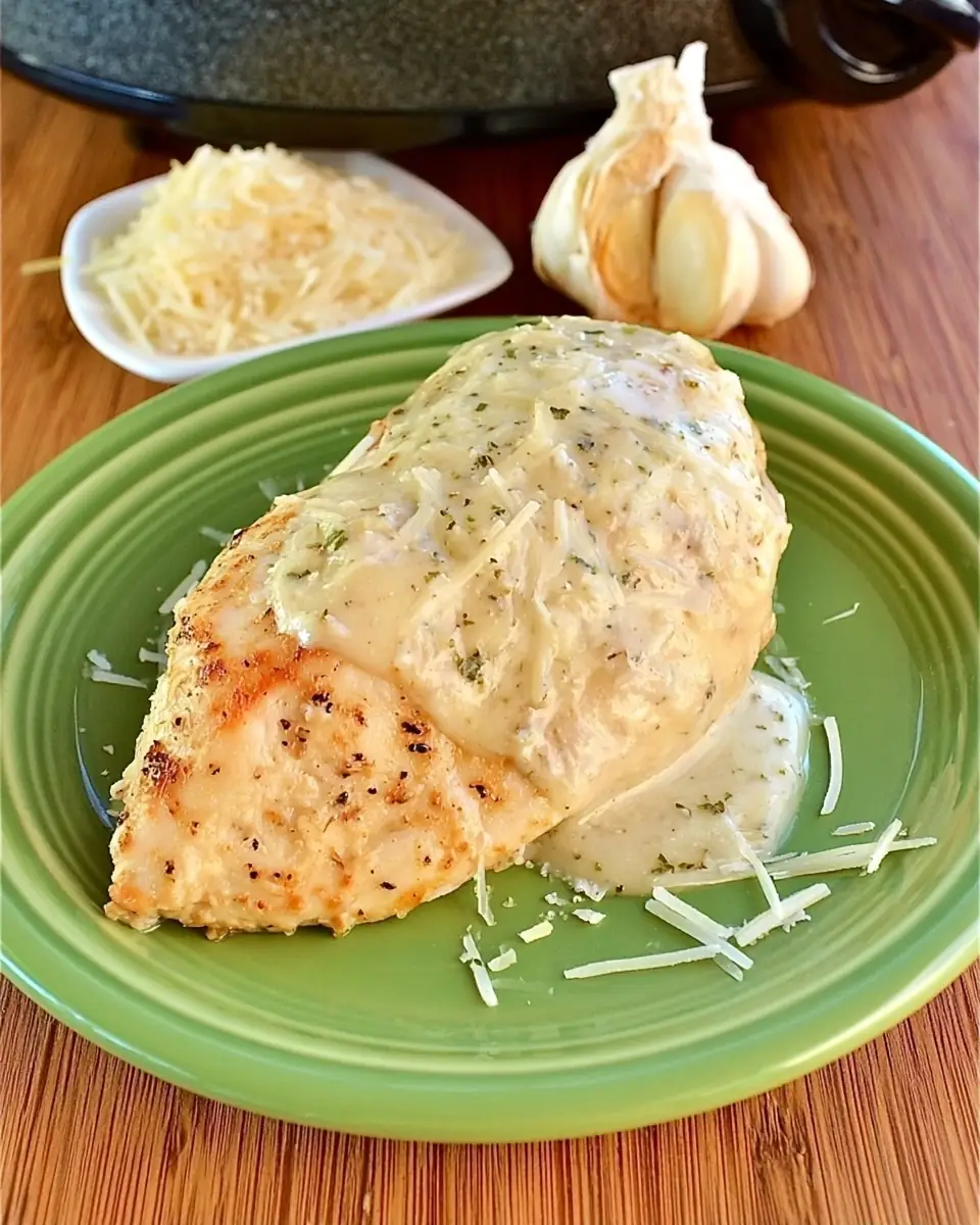 A delicious plate of Crock Pot Garlic Parmesan Chicken