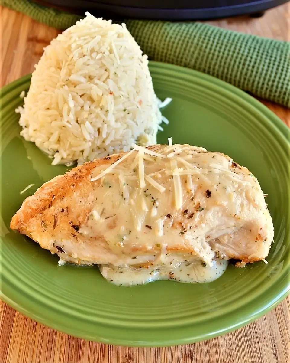 A delicious plate of Crock Pot Garlic Parmesan Chicken