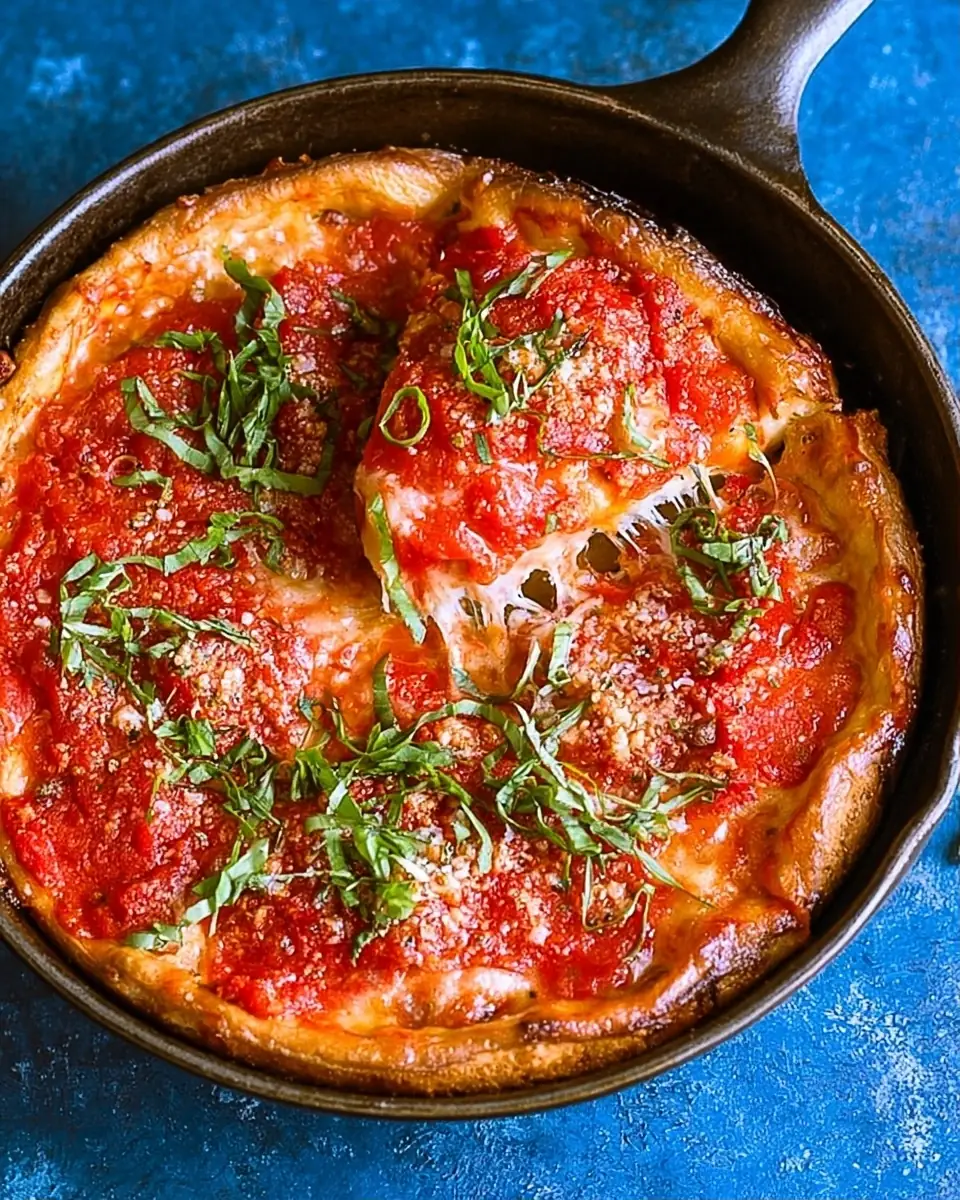 A delicious plate of Deep Dish Chicago Style Pizza